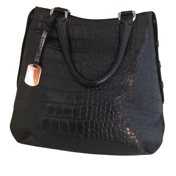 Furla Onyx Black Leather Embossed Croc Tote Bag - Picture 7 of 11